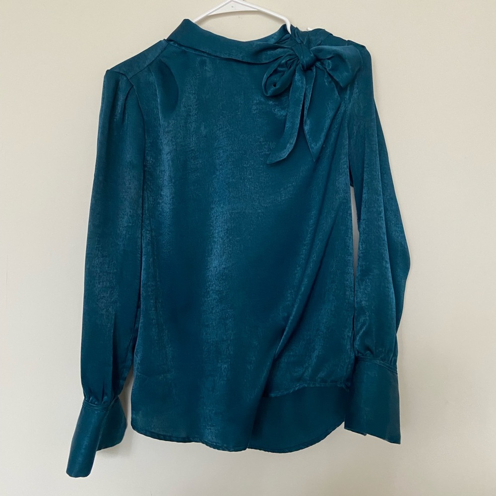 Green satin blouse